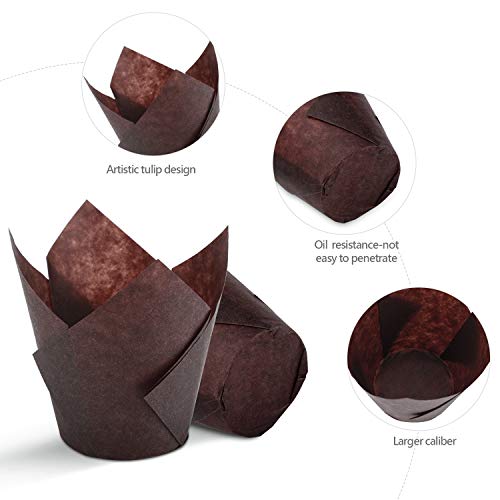 TRUSBER Tulip Cupcake Liners, 150 pieces Baking Cups Baking Cup Holders and Muffin Baking Cups for Wedding, Birthday, Christmas, Baby Shower Parties, Brown, White and Nature color - Thumbnail 2
