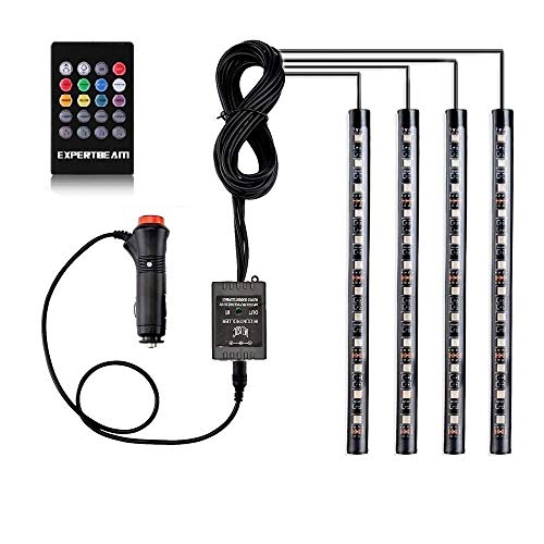 EXPERTBEAM Car LED Strip Lights, interior footwell lighting kit 8 colors 4 pcs 48 LED Multi Color Interior Lights, Remote Control Under Dash Lighting Kit DC 12V