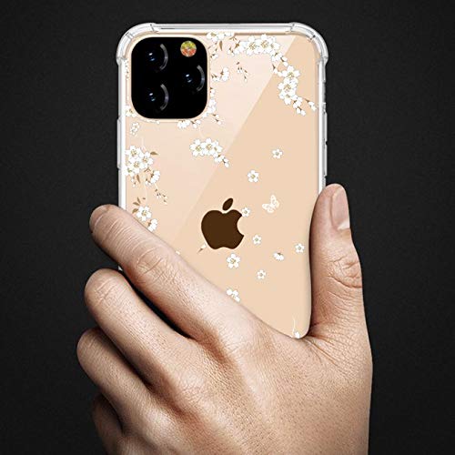UCMDA Compatible with iPhone 11 Pro Max Case - Flexible Slim Clear Silicone Cover Case for iPhone 11 Pro Max 6.5 Inch 2019 - White Sakura