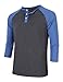 Men 3 Button Placket Crew Neck Long Sleeve Raglan Baseball Jersey Henley T Shirt (M, Blue) s