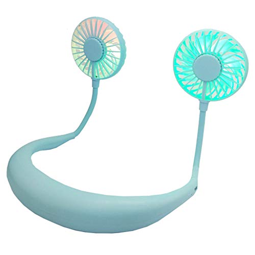 DZTZ Hanging Neck Lazy Wearable Fan Neckband Fan, Hands Free Personal Cooling Fan,Wearable Portable Neckband Mini Fan with Rechargeable Battery (Blue)