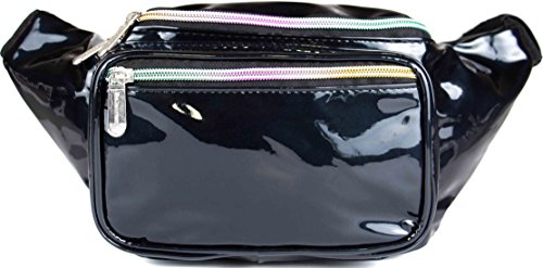 Black Holographic Fanny Pack Belt bag - Crossbody Waist Bag for Men or Women - Hands-Free, Waterproof Large Bumbag for Hiking, Running, and Travel - Thumbnail 7