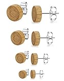 LOYALLOOK 4 Pairs Wood Stud Earrings Stainless Steel Pierced Post Earrring for Mens Womens 6mm-12mm