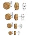 LOYALLOOK 4 Pairs Wood Stud Earrings Stainless Steel Pierced Post Earrring for Mens Womens 6mm-12mm