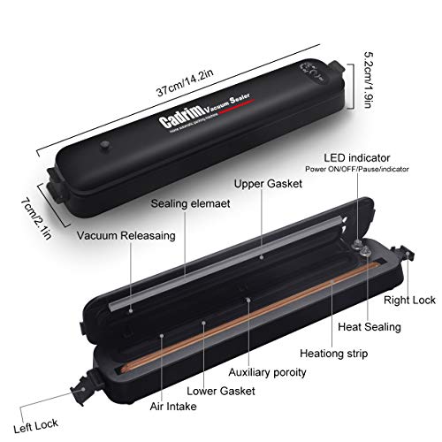 Cadrim Vacuum Sealer with Starter Kit, Automatic and Lightweight Food Sealing Machine for Food Saver and Sous Vide Cooking with 15 Starter Bags