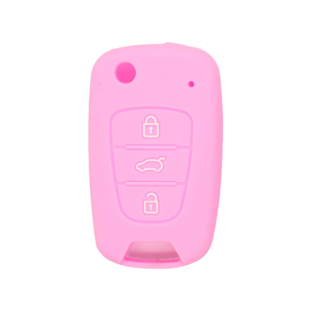 BROVACS Silicone Cover Protector Case Holder Skin Jacket Compatible with HYUNDAI KIA 3 Button Flip Remote Key Fob CV2152 Pink