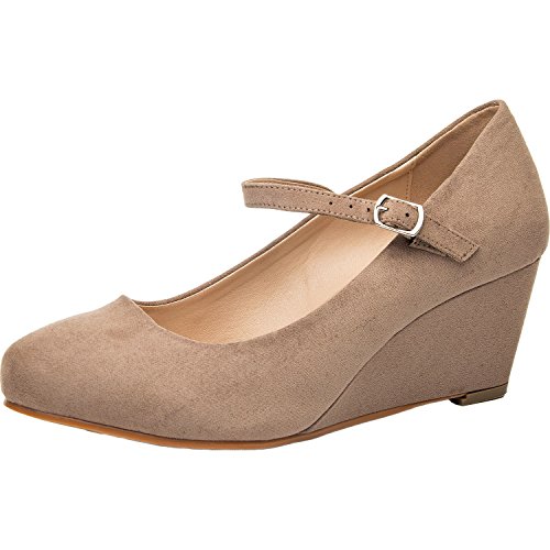 Women's Wide Width Wedge Shoes Mary Jane Shoes w/Ankle Buckle Strap