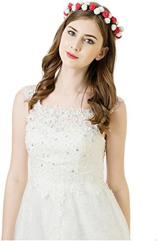 Shadi Bridal Women's Flower Festival Wedding Hair Wreath BOHO Floral Headband Red