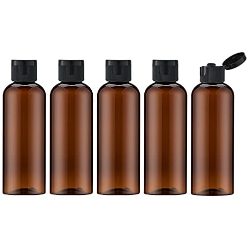 Toureal 100ml Travel Bottles for Toiletries - Empty Small Plastic Shampoo Bottles for Liquid - Refillable Containers for Travelling - Mini Size Dispenser with Flip Cap Conditioner Airport Brown 5 Pcs