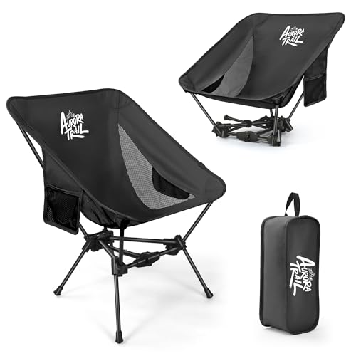 Photo 1 of [AuroraTrail] Ultralight Foldable Camping Chair – Portable, Lightweight Backpacking Chair for Hiking, Picnics, Travel & Outdoor Adventures | Supports 330 lbs, Durable & Compact Design (Black)