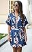 Angashion Women's Dresses- Casual Floral Deep V Neck Short Sleeve Tie Waist Mini Skater T Shirt Dress 032 Blue Grey L
