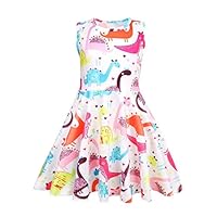 Kids Girls Dinosaur Summer Floral Sleeveless Themed Party Dresses Birthday Prom Dance Gown 2-8 Years 140 White
