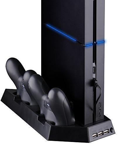Vertical Stand Charger with Built-in Cooling Fans and USB Hub for Playstation 4