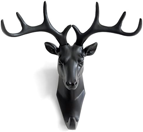 ELK David's Deer Head Single Wall Hook / Hanger Animal shaped Coat Hat Hook Heavy Duty, Rustic, Decorative Gift(black)