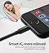 Power Off/On Smart LED Auto Disconnect and Auto Recharge Nylon Braided Sync Charge USB Data 6FT/1.8M Cable Compatible New Phone List Below (Black, 4FT/1.2M)