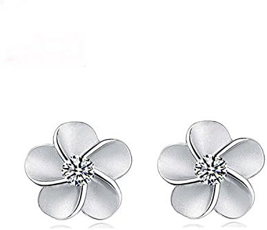 WKShop 1Pair 925 Sterling Silver Plum Flower Crystal Ear Stud Earrings Women Girl Gift