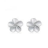 WKShop 1Pair 925 Sterling Silver Plum Flower Crystal Ear Stud Earrings Women Girl Gift