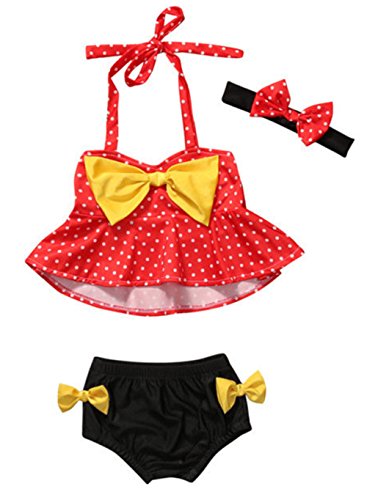 StylesILove Cute Baby Girl Polka Dot Yellow Bowknot Bikini with Headband 3 pcs Set Swimwear Bathing Beach Suit (70/3-6 Months)