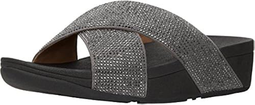 FitFlop Womens Ritzy Micro Crystal Slide Sandal Shoes, Pewter, US