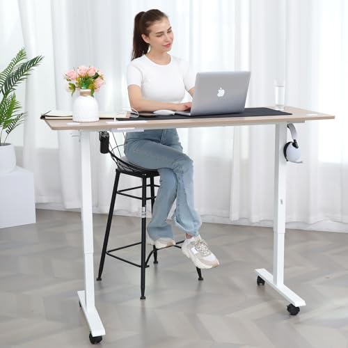 Electric Standing Desk 55 x 24In with Charging Station, Adjustable Height Desk with Oversized Mouse Pad, 2 USB Ports & 3 Power Outlets, 4 Caster, 4 Preset Heights, 27''-45'' Lifting Range