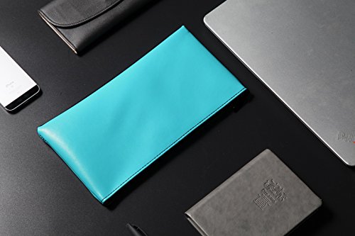 LUNASMILE Leatherette Securit Bank Deposit Bag/ Check Wallet/ Utility Zipper Coin Bag, 11 x 6 Inches Check Bag (Aquamarine)