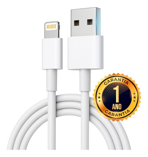 Cabo para Carregador Turbo, Compativel c/iPhone 6 7 8 X Xs 11 Se 12 Xr 13 14 Pro Max, Branco, Entrada USB, Reforçado, 1 Metro, Carregamento Rápido e Transferência de Dados
