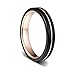 TUSEN JEWELRY 4mm Black Tungsten Ring Rose Gold Plated Groove Brushed Flat Edge Wedding Band for Woman
