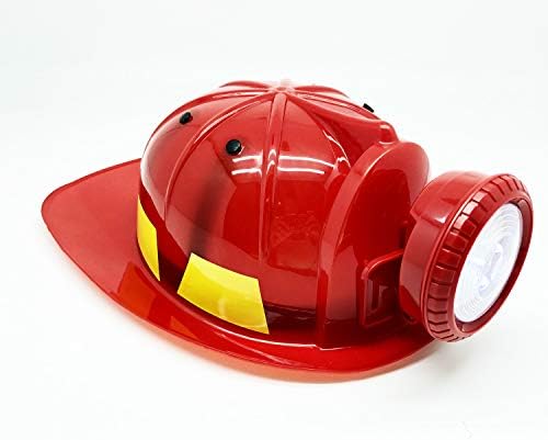 Deluxe LED Light Up Kid's Fireman Hat; Hard Plastic Red Firefighter Rescue Hat with LED Head Light