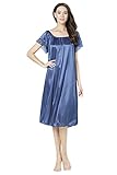 CHANCEN Women's Short Sleeve Lace Trim Satin Silky Long Nightgown Sleepwear Dress