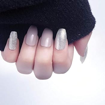 Amazon Com 24pcs Fashion Jump Color Glitter Simple Coffin Nails