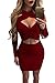 VOGRACE Women's Long Sleeve Cut Out Bandage Bodycon Party Clubwear Dress M Wine Red