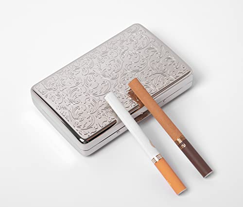 Classic Vintage Metal Cigarette Case/Storage Box, Can Hold 100’s 16 pcs (Light Silver)