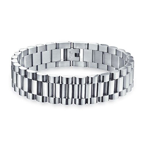 Bling Jewelry Classic Geometric Strong Mens Band Panther Link Bracelet For Man Teen Polished Silver Tone Stainless Steel