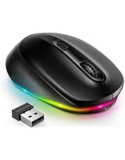 seenda LED Wireless Mouse, Rechargeable Cordless Mouse for Laptop, Small Light Up Mice with Quiet Click Rainbow Lights for PC Computer Kids Chromebook Windows, Black