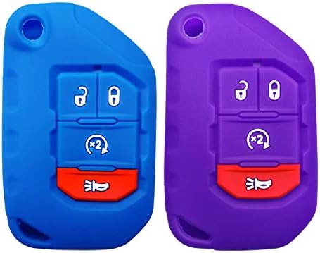 Coolbestda 2Pcs Silicone Flip Key Fob Cover Keyless Protector Skin Remote Control Bag for 2018 2019 2020 Wrangler JL Gladiator JT 68292944AA