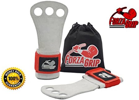 Gymnastic Grips in Leather - Cross Training Fit Gloves - Workout by FORZA GRIP - 3 Hole Wrist Wrap and Palm Protection for Men and Women - Weight Lifting and WOD - Free Carrying Bag