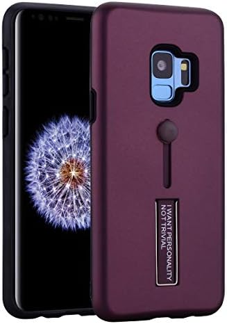 Samsung Galaxy S9 Case, Ailisi Slim Shockproof Protective Back Case, Dual Layer Protection Cover with Multifunctional Silicone Finger Ring Strap and Metal Holder Kickstand (Dark Purple)