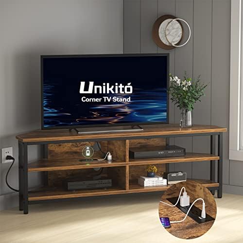 Unikito 55 inch Corner TV Stand with Power Outlet, Corner Entertainment