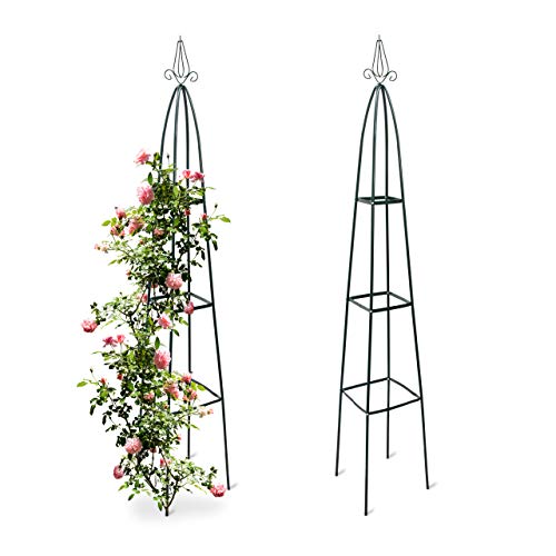 Relaxdays 2X Rankturm, Garten Obelisk, freistehende Rankhilfe für Kletterpflanzen, Ranksäule, Metall, HBT 192 x 35 x 35 cm, grün