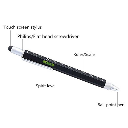 Shulaner 6 in 1 Multifunction Tech Tool Ballpoint Pen with Ruler Level Stylus and Two-Head Screwdriver Gift for Men Black 3 Pack