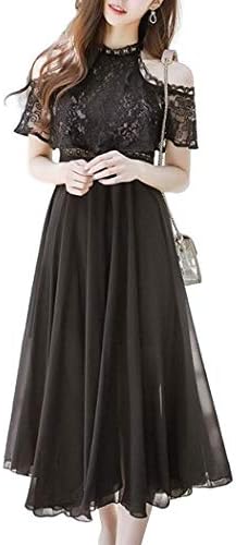 アイラカリラ ソリン レース ハイネック ワンピース 肩出し シースルー 切り替え フレア ロング マキシ 丈 パーティ ドレス レディース