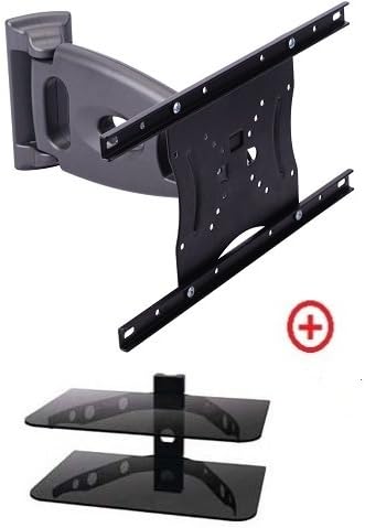Mount World 1092-0-2d LCD LED Swivel Tilt Wall Mount Bracket for 26" 32" 37" 40" 42" LCD LED TV Monitor Bundle 2 Glass Shelf for Blu-ray, DVD and AVComponents (VESA 400x200, 300x300, 300x200, 200x200)