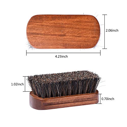 Jscarlife Horsehair Shoe Shine Brush - 100% Soft Genuine Horse Hair Bristles - Unique Concave Design Wood Handle - Comfortable Grip, Anti Slip - for Boots, Shoes & Other Leather Care