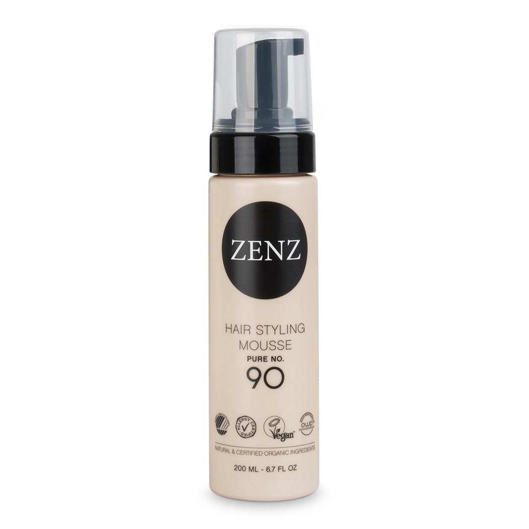 ZENZ | Styling Mousse | Pure no. 90 | 200 ml | Fragrance Free & Allergy Friendly | Aloe Vera, Gluten-Free Wheat Protein | Adds Volume & Hold | Heat-Protective | Especially Suited for Curly Hair