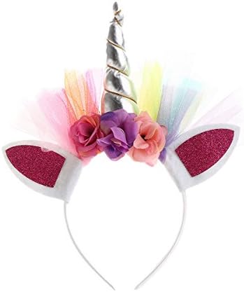 INMIX Unicorn Horn Headband Ears Flower Headband Girl Kids Birthday Party Crown Headpieces