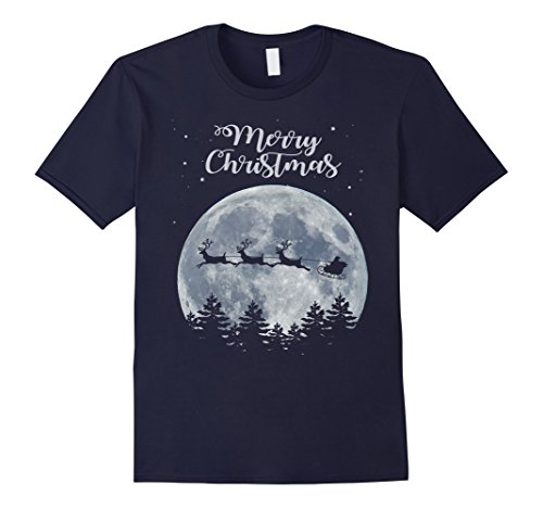 Mens Christmas Santa Flying Reindeer Sleigh Gift T-Shirt Large Navy