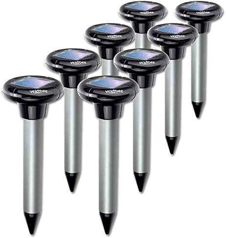 Vekibee Pack of 8 Sonic Mole Repellent Solar Gopher Repellent Ultrasonic Vole Chaser Mole Deterrent Sonic Spike Gopher Stake Rodent Repellent Ultrasonic Pest Repellent Good As Mole Killer Poison