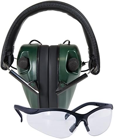 Caldwell E-Max Low Profile Electronic 23 NRR Hearing Protection w/ Sound Amplification and Adjustable Earmuffs for Shooting, Hunting and Range, Shooting Glasses, Green , 8 x 12 x 15 inches