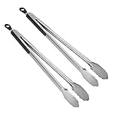BBQ Tongs, AOOSY 2 Pieces Extra Long 16 Inches BBQ Tong 18/10 Stainless Steel Wide Scalloped Gripping Edge Kitchen Tongs for Cooking Serving Grilling Salads, with Joint-Lock