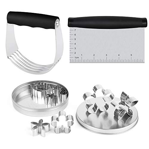 Dough Blender and Pastry Cutter Set, Stainless Steel Dough Cutter Scraper Blender and Cookie Biscuit Cutter Set, Professional Baking Tools for Home Kitchen